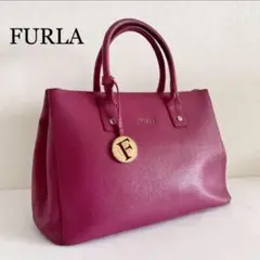 FURLA フルラ 本革 ハンドバッグ レザー ゴールドタグ リンダ パープル系