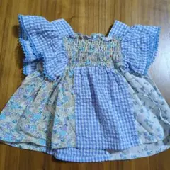フリル付き青花柄トップスとボトムスセット