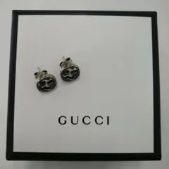 LC12 グッチ 美品 インターロッキングG シルバーピアス アラベスク彫