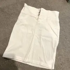 ホワイト　デニム　台形　ミニスカート　ハイウェスト