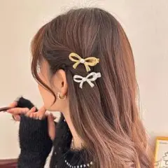 ヘアクリップ　銀　シルバー　パール　リボン　前髪　レディース　ヘアアクセサリー
