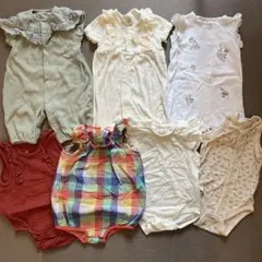 フリル付きストライプロンパース 60 70 ベビー服 女の子 7店セット