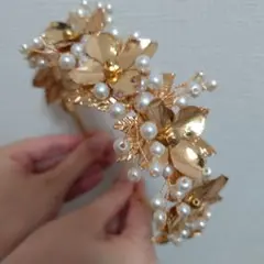 美品 パール フラワー カチューシャ 前撮り 成人式 髪飾り ハンドメイド