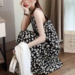 【新品】透け感ありフラワーキャミワンピ
