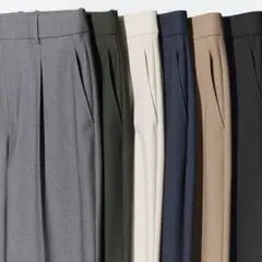 UNIQLOタックワイドパンツM丈長め / ネイビー