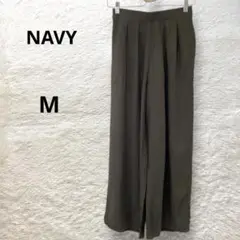 ネイビー ワイドパンツ カーキ M 薄手 タック入り 体型カバー ウォッシャブル