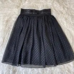 ナネットレポー　ドット柄シフォン風　ブラック　スカート　ひざ上丈　ウエストラメ
