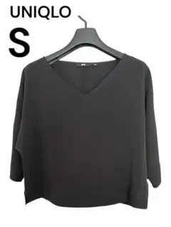 UNIQLO ユニクロ ドレープブラウス 七分袖 Vネック ブラック S
