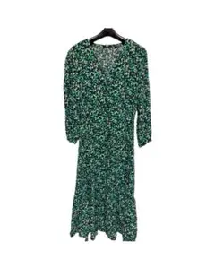 大人レディース　 UNIQLO 総花柄　ロングワンピース　ティアード　L寸 緑