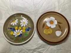 イタリア ハンドペイント 大皿 手塗り 花 皿 2枚1セット ヨーロッパ 陶器