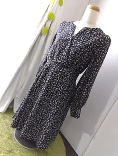 archives 七分袖ワンピース モノトーン M ウエストゴム カシュクール風