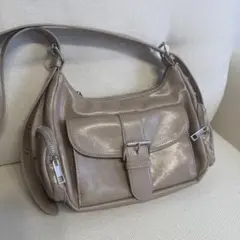 Heather ベルト付きWポケットBAG Y2k ハンド ショルダー バッグ