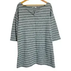 ユニクロ Lサイズ Tシャツ/カットソー グレー ボーダー