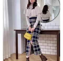 【GRL】新品 チェック柄スリットニットタイトスカート[dh1213]