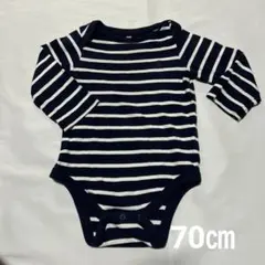 【美品】ベビーギャップ　濃紺ボーダー長袖ロンパース70㎝