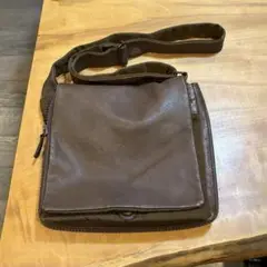 ブラウン レザー キャンバス ショルダーバッグ　本革