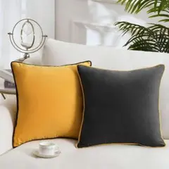 ❤✨️クッションカバー 45×45 2枚セット ベロア オレンジ×黒