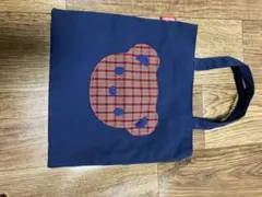 ファミリア　クマ刺繍ネイビーキャンバストートバッグ