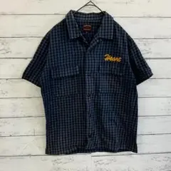 【BEAMS HEART】半袖チェックシャツ 刺繍ロゴ入り 綿100% Sサイズ
