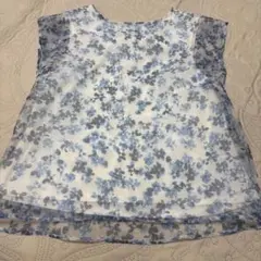 極美品・テチチ・青系花柄 シフォン ノースリーブ トップス・M