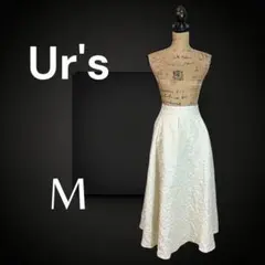 美品✨【Ur's】ジャガードフレアスカート　高級感　ハイウエスト　裏地　ホワイト