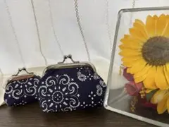 ネイビー花柄がま口財布2個セット