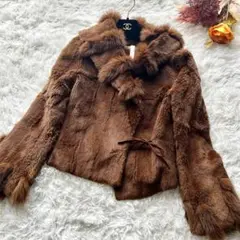 極美品✨ラビット フォックス 毛皮 リアルファーコート キャメル ブラウン M