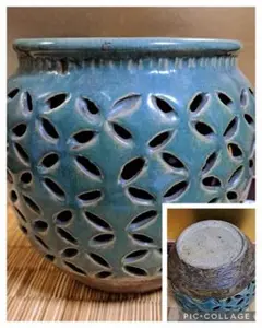 古美術 壷 高麗青磁 透かし 七宝 青釉 緑釉 青磁 古美術 手彫り 壺 骨董