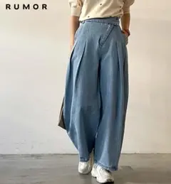 新品 ワイドデニムカーブパンツ バルーンバギーデニムパンツ /ブルーフリーM