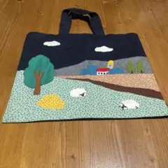 風景アップリケハンドメイド通園通学バック