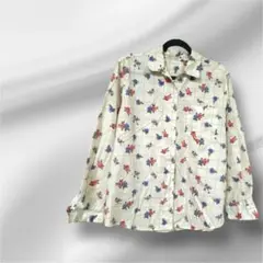 一点限り✨花柄チェック　長袖シャツ　ホワイト　シャツ