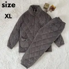 美品ルームウェア上下セットキルティング XL ブラウンあったか部屋着大きいサイズ