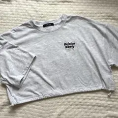 CHIP CLIP ライトグレー　ショート丈半袖Tシャツ　バックプリント　M