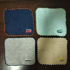 ミニタオルハンカチ　ブルー　男の子　車の刺繍　4枚セット