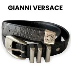 GIANNI VERSACE 三連 ベルト クロコ型押し メデューサ グレカ 黒