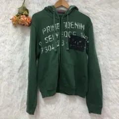 ★ぺぺジーンズロンドン★ ロゴ入り ジップ パーカー 【M】綿 長袖 古着 緑