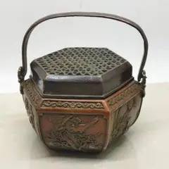 銅製 提梁暖手炉 喜上枝頭手提げ暖手炉 香炉 香道具 装飾品 工芸品 置物 銅製 提梁暖手炉 香り炉 茶道香炉 香道具 装飾品 工芸品 置物