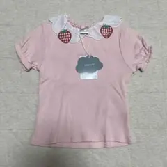 新品未使用タグ付き　90cm 半袖Tシャツ　いちご襟　ピンク　女の子　ベビー