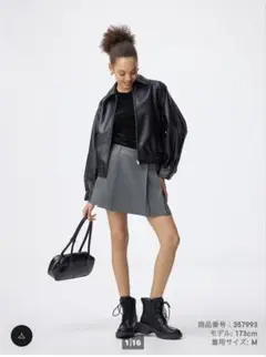 GUサイドプリーツスコート ダークグレー プリーツスカート Mサイズ