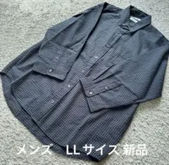 メンズ しぼり調生地ファイバードライ七分袖シャツグレー黒 LL新品