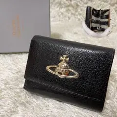 【美品】ヴィヴィアンウエストウッド がま口 折り財布 レザー ブラック