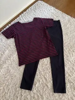 （訳あり）無印良品レギンスパンツ＆GUボーダーＴシャツ Lサイズ