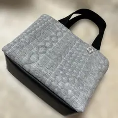 帆布使いトートバッグ=ジャカード織りグレー