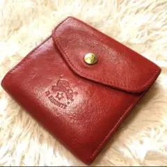 美品 IL BISONTE Wフェイス 二つ折り財布 がま口 レッド