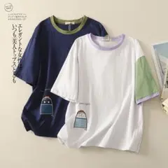 配色 シンプル おしゃれ Tシャツ 大きいサイズ 着心地いい 刺繍 薄手
