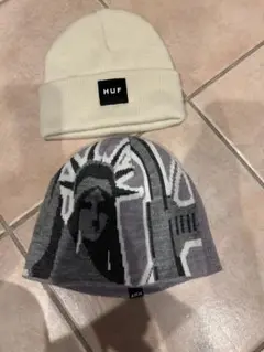 HUF ニット帽 2点セット クリーム・グレー
