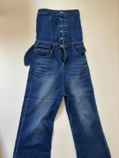 デニムフレアオールインワン バックリボン付き