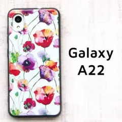 Galaxy A22 5G ケース 白地 赤 紫 花