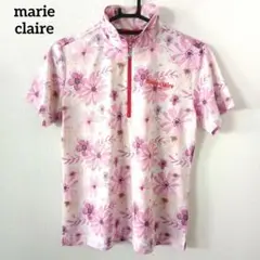 『marie claire』マリクレール　半袖ハーフジップシャツ 花柄 総柄　M