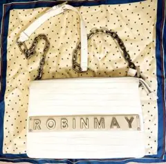 ROBINMAY クロコ型押しショルダーバッグ　ホワイト・ベージュ
